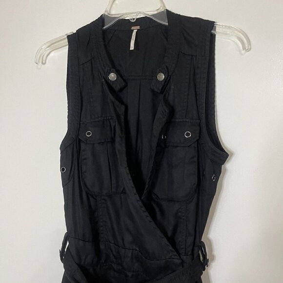 FREE PEOPLE black sleeveless belted trench wrap dress size Small - Picture 2 of 7